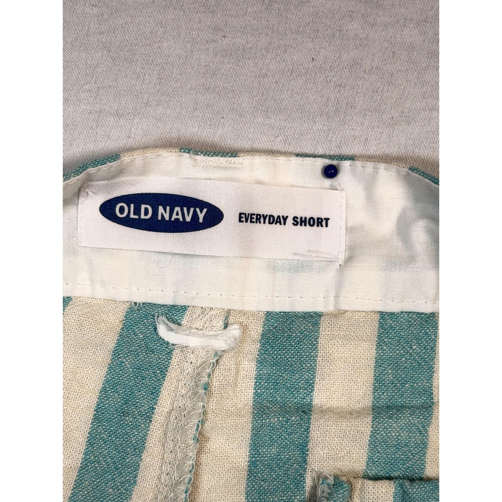 Old Navy Shorts Womens 12 Green Striped Linen Chino Flat Front Casual Summer - Picture 3 of 6